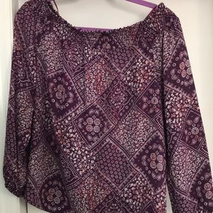 Purple multi patterns off the shoulder blouse